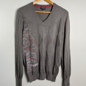 Galvin Green Men's V-Neck Gray Wool Blend Fall Golf Sweater Medium Diamond